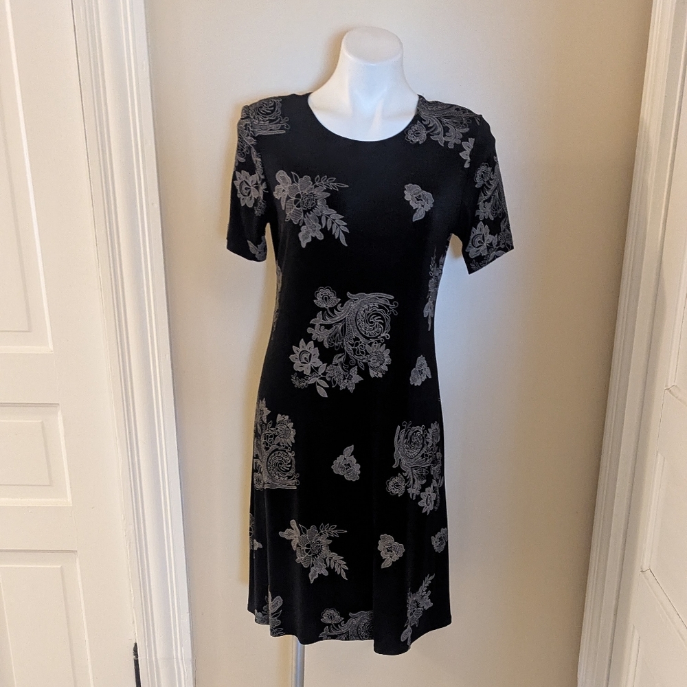 Vintage Teddi Dresses black dress with tan floral print size 6